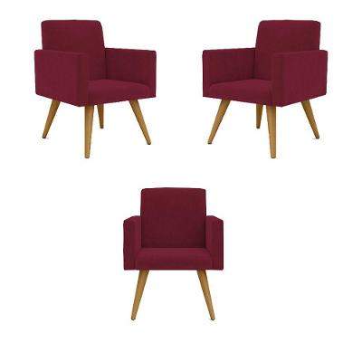 Kit 03 Poltronas Decorativa Sala Balaqui Decor Marsala