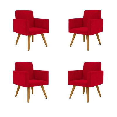 Kit 04 Poltronas Decorativa Para Recepção Vermelha