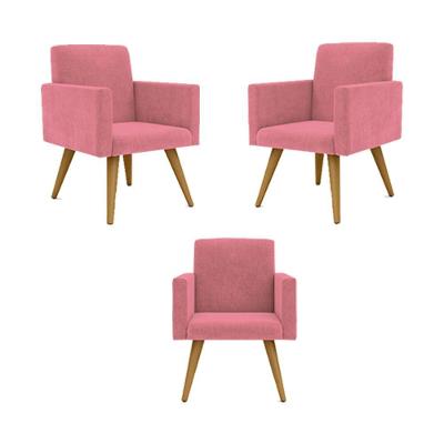 Kit 03 Poltronas Decorativa Sala Balaqui Decor Rosa