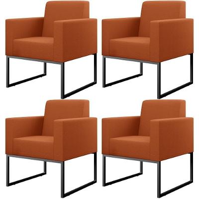 Kit 04 Poltronas Decorativas Sala Base Fixa Metal Helô L02 Tecido Terracota - Lyam Decor
