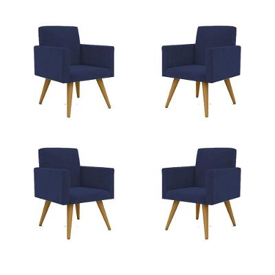 Kit 04 Poltronas Decorativa Para Recepção Azul-Marinho