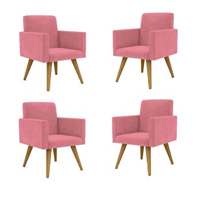 Kit 04 Poltronas Decorativa Para Recepção Rosa
