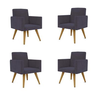 Kit 04 Poltronas Decorativa Para Recepção Cinza