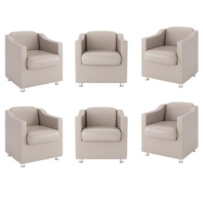 Kit 6 Poltronas Para Recepção Clinica Médica Bege
