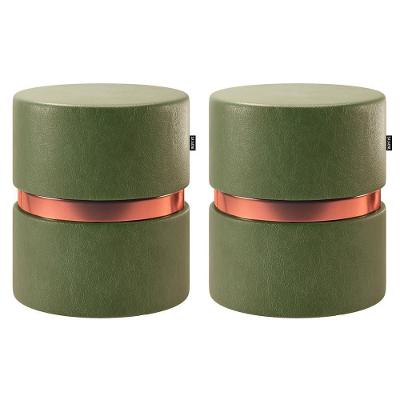 Kit 02 Puffs Bancos Redondo Porto 49x43cm Corano Verde