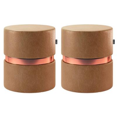 Kit 02 Puffs Bancos Redondo Porto 49x43cm Corano Amarula