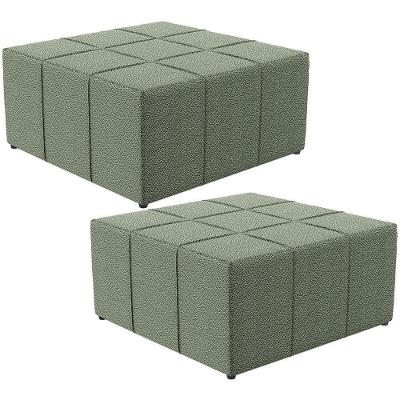 Kit 02 Puffs Decorativo Para Sala De Estar Quadrado Milano 90X90Cm W01 Bouclê Oliva
