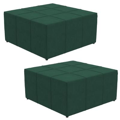 Kit 02 Puffs Quadrado Milano 90x90 W01 Suede Verde Musgo