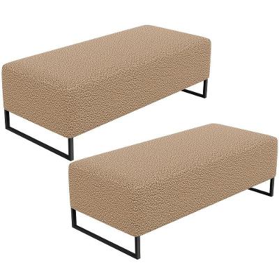 Kit 02 Puffs Decorativo Sala De Estar Bali W01 Base Ferro 120X50 Cm Bouclê Mostarda