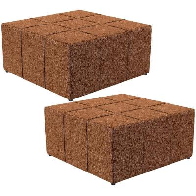 Kit 02 Puffs Decorativo Para Sala De Estar Quadrado Milano 90X90Cm W01 Bouclê Terracota