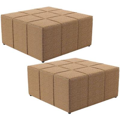 Kit 02 Puffs Decorativo Para Sala De Estar Quadrado Milano 90X90Cm W01 Bouclê Mostarda