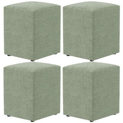 Kit 04 Puffs Quadrado Decorativo Sala De Estar L02 Bouclê Oliva - Lyam Decor