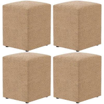 Kit 04 Puffs Quadrado Decorativo Sala De Estar L02 Bouclê Mostarda - Lyam Decor