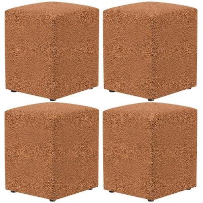 Kit 04 Puffs Quadrado Decorativo Sala De Estar L02 Bouclê Terracota - Lyam Decor