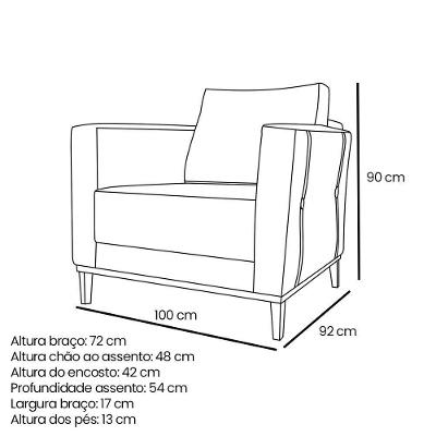 Poltrona De Estar Vega Linho Natural Pés Castanho - Pallazio