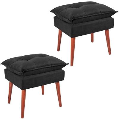 Kit 2 Puff Puf Opall Pes Palito 55x40cm Suede Preto Mpassos Preto