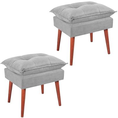 Kit 2 Puff Puf Opall Pes Palito 55x40cm Suede Cinza Claro Mpassos Cinza Claro