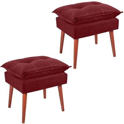 Kit 2 Puff Puf Opall Pes Palito 55x40cm Suede Vermelho Escuro Mpassos Vermelho Escuro