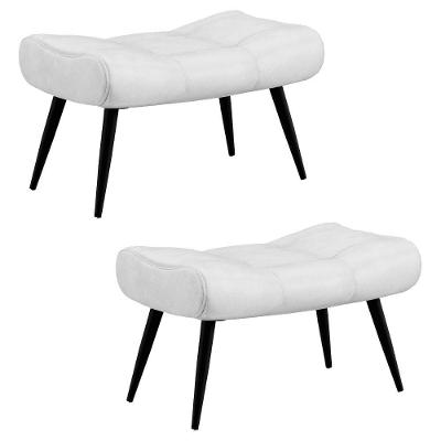Kit 2 Puffs Decorativos Para Sala De Estar Pés Palito Lord Sintético Branco Ibiza