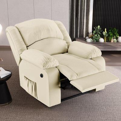 Poltrona Do Papai Descanso Reclinável Sala De Cinema Madrid Power Elétrica Massagem Usb Pu Bege G26