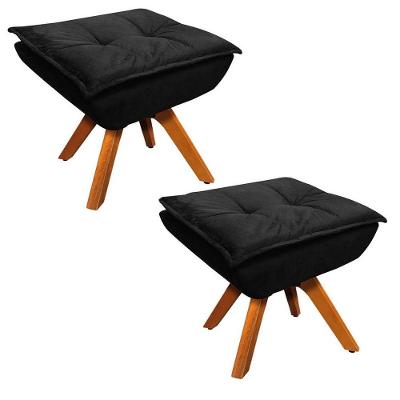 Kit 2 Puffs Decorativos Sala De Estar Giratória Giromad Opla Suede Preto - Ibiza