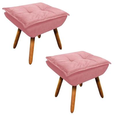 Kit 2 Puffs Decorativos Sala De Estar Pés Palito Opla Suede Rose - Ibiza