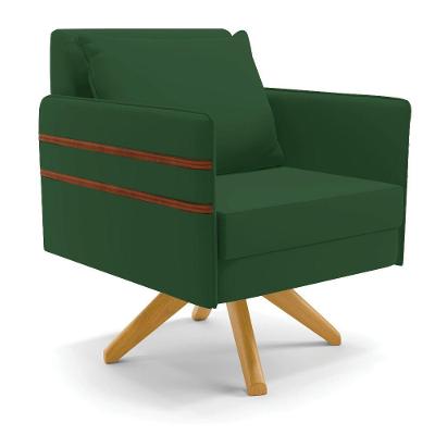 Poltrona Giratória Mari Veludo Base De Madeira Ma30 Verde