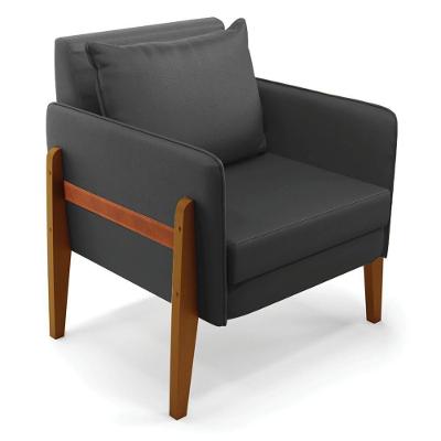 Poltrona Lana Corino Base De Madeira - D'rossi Cor Preto