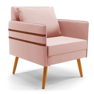 Poltrona Mari Veludo Pés Palito Castanho - D'rossi Cor Rose