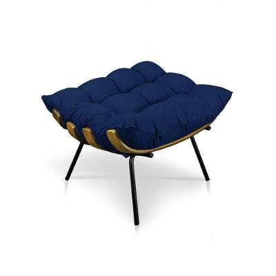 Puff Costela Suede Azul Marinho Base Metal Drossi