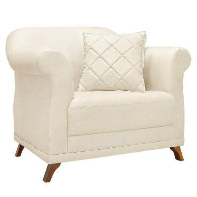 Poltrona Para Sala De Estar Vênus Linho Natural Pés Castanho