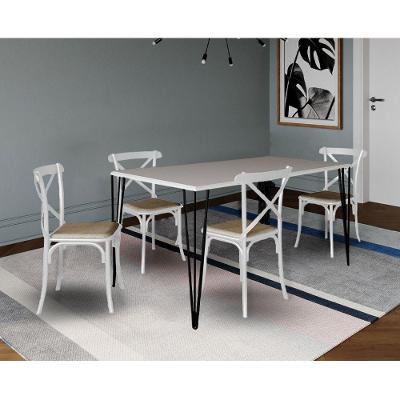 Conjunto De Mesa Elen Retangular 140X80Cm Branco Com 4 Cadeiras Katrina Branca Asse - Branco