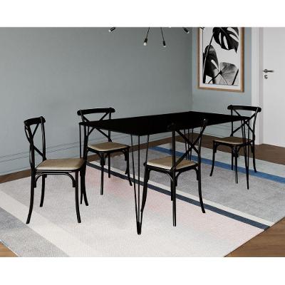 Conjunto De Mesa Elen Retangular 140X80Cm Preto Com 4 Cadeiras Katrina Preto Assent - Preto