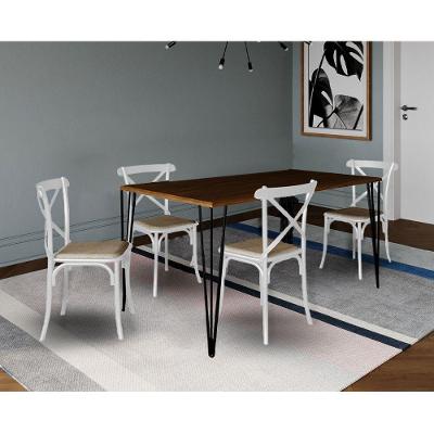 Jogo De Mesa Elen Retangular 140X80Cm Amêndoa Com 4 Cadeiras Katrina Branca Assento - Marrom