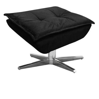 Puff Decorativo Sala De Estar Base Giratória Cromada Opla Suede Preto - Ibiza