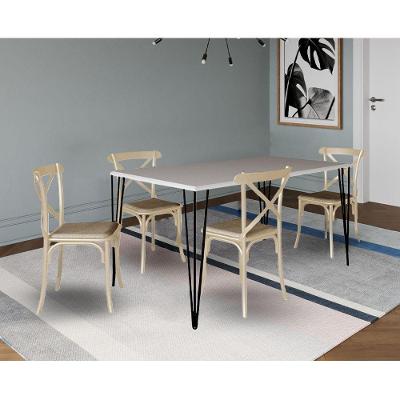 Jogo De Mesa Elen Retangular 140X80Cm Branco Com 4 Cadeiras Katrina Off White Assen - Branco