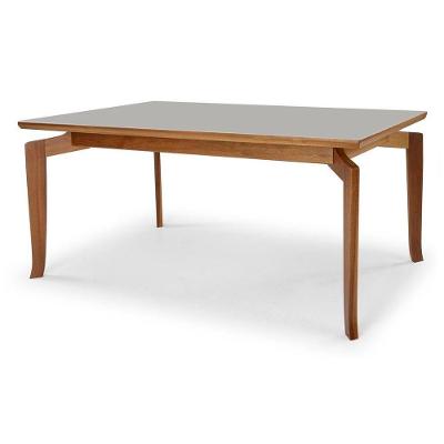 Mesa Bella 160 Vidro Off White Acabamento Castanho