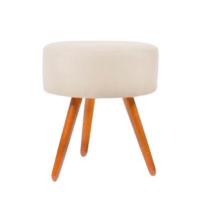 Puff Para Sala Redondo Pés Palito Suede Balaqui Decor Cor:bege