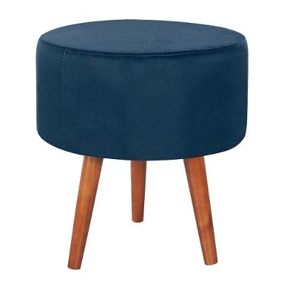 Puff Puf Redondo Pes Palito 44x40cm Suede Azul Marinho Mpassos Azul Marinho