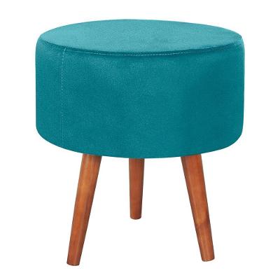 Puff Puf Redondo Pes Palito 44x40cm Suede Azul Mpassos Azul
