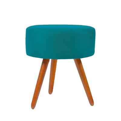 Puff Redondo Para Camarim Suede Pés Palito Azul Turquesa