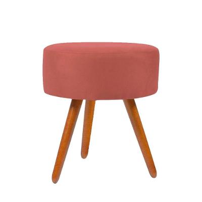 Puff Para Sala Redondo Pés Palito Suede Balaqui Decor Rosa