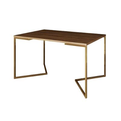 Mesa De Jantar Industrial Retangular Amêndoa 120X75Cm Base V Dourada