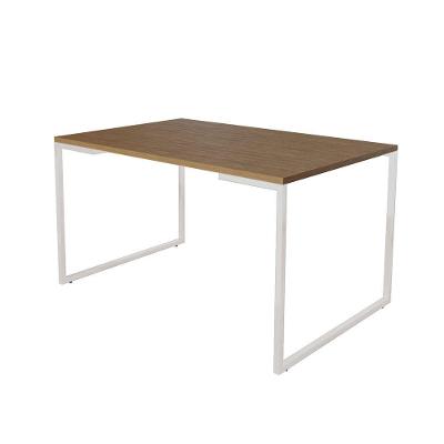 Mesa De Jantar Industrial Base Ferro Branco Tampo 137X90 Amêndoa Cor: Branco