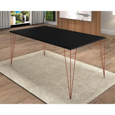 Mesa De Jantar Elen 140X80Cm Tampo Preto Com Base Cobre - Branco