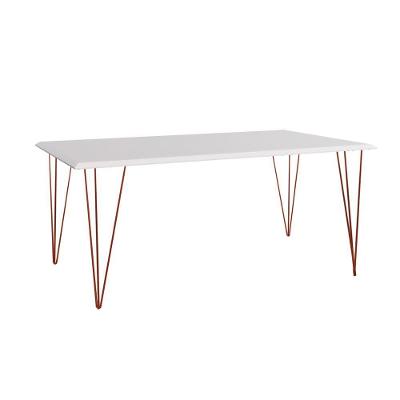 Mesa De Jantar Industrial Clips De Ferro Cobre Tampo Retangular Branco 135X75 Cor: Cobre