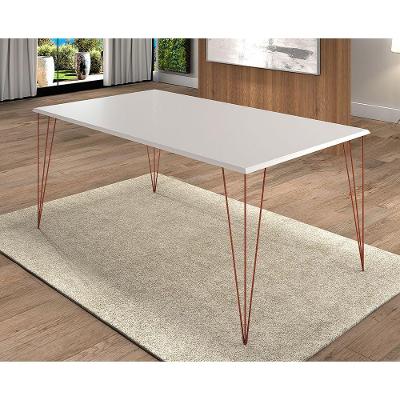 Mesa De Jantar Elen 140X80Cm Tampo Branco Com Base Cobre - Branco