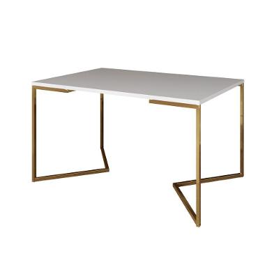 Mesa De Jantar Industrial Retangular Branca 137X90Cm Base V Dourada Cor: Branco