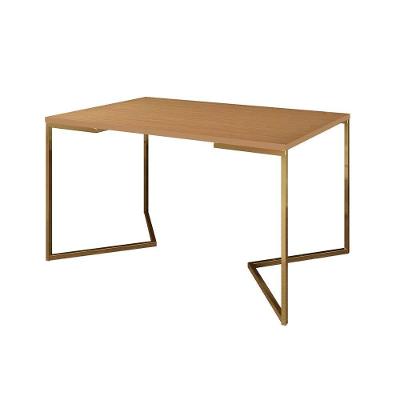 Mesa De Jantar Industrial Retangular Canela 137X90Cm Base V Dourada Cor: Canela