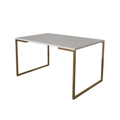 Mesa De Jantar Industrial Retangular Branca 120X75Cm Base Dourada Cor: Branco